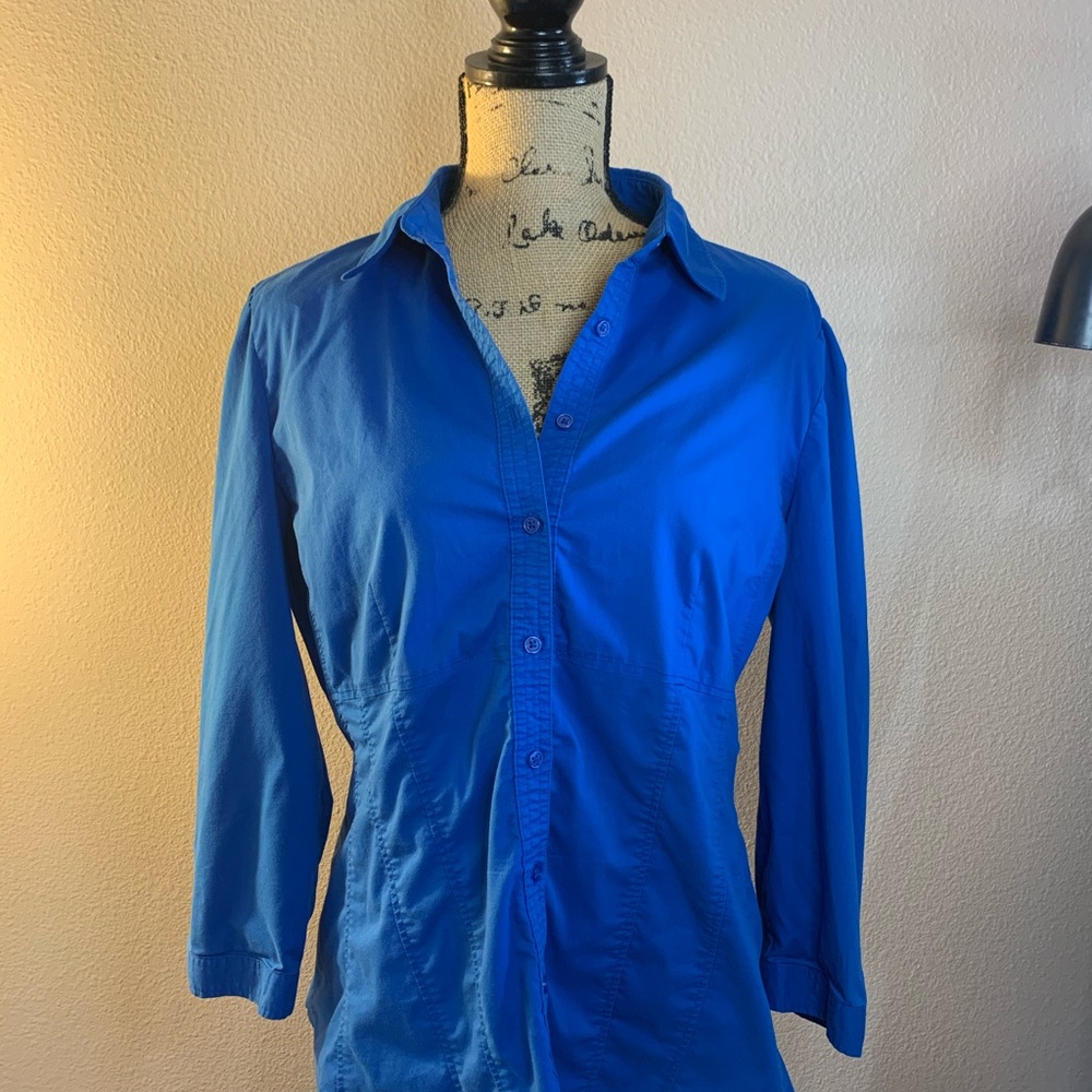 New York & Company Deep Blue Stretch Shirt
